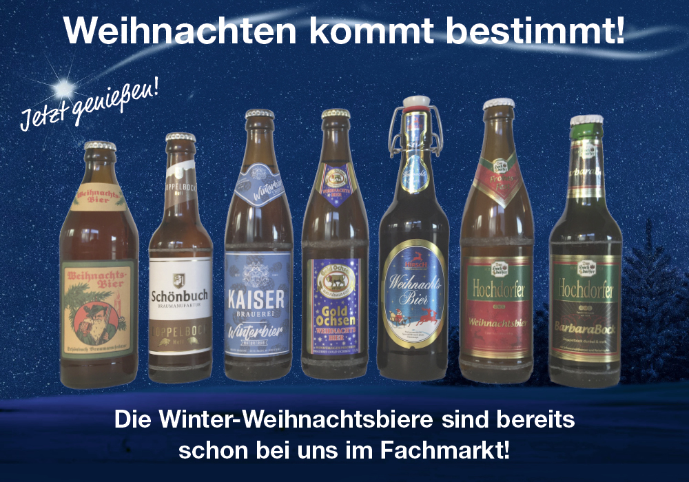 Weihnachtsbier Festbier Winterbier jetzt schon Kaufen bei Drinkscout24 Unterensingen, Jetzt genießen Schönbuchbräu Weihnachtsbier, Schönbuchbräu Doppelbock, Kaiser Winterbier, Gold Ochsen Weihnachtsbier, Hirsch Brauerei Weihnachtsbier, Hochdorfer Weihnachtsbier, Hochdorfer Barbarabock. Winterbier, Weihnachtsbier, Festbier und vieles mehr schon im DRINKSCOUT24 Getränkefachmarkt, Unterensingen, Kelterstr. 13, Tel. 07022 8365 erhältlich