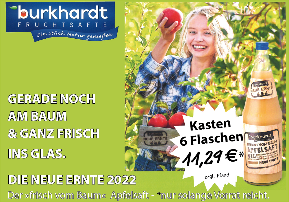 Burkhardt Apfelsaft Neue Ernte 2022 für nur 11,29 Euro zzgl. Pfand. Nur so lange Vorrat reicht. Bei DRINKSCOUT24 in Unterensingen.